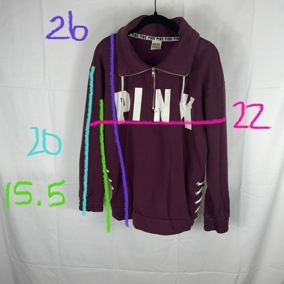 Victoria’s Secret Pink Sweatshirt 1/2 Zip Pullover Lace up Side Details Big Logo - Picture 6 of 8